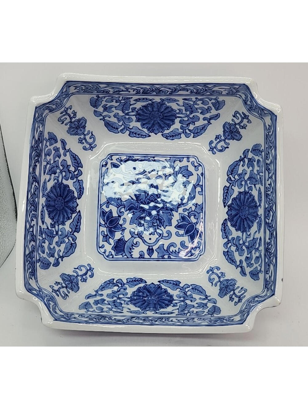 VTG Square Seymour Mann Fine Porcelain China Blue Serving Bowl Scalloped Rim